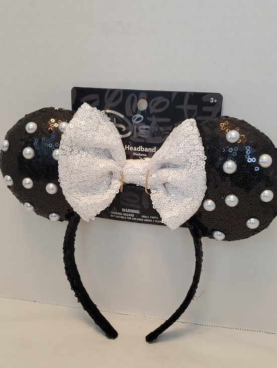 Disney Accessories - Disney Black Sequin Pearl Minnie Ears Headband